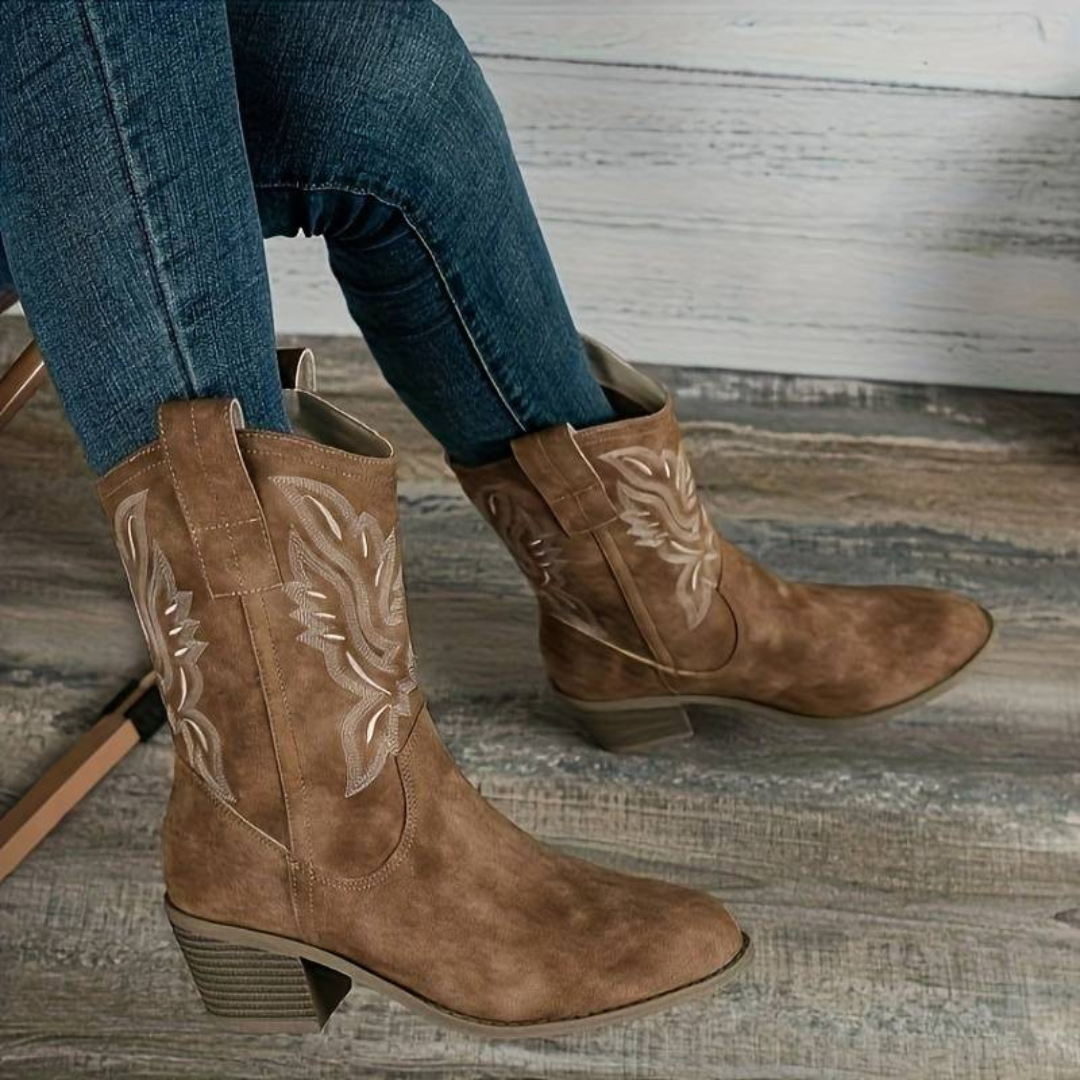 Women's Cowboy Boots with Vintage-Style Embroidery