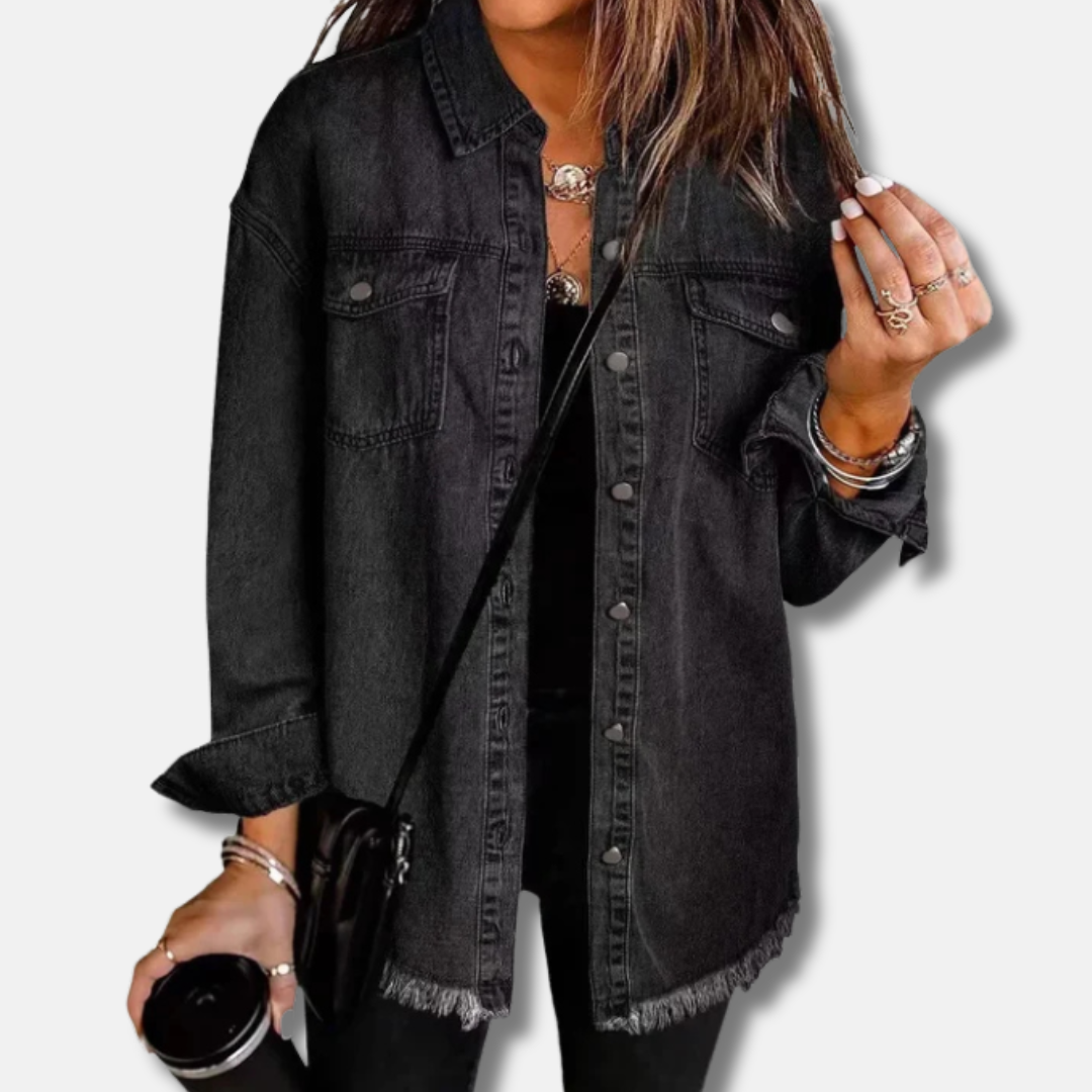 Women’s Shacket - Denim - Oversized Fit - Raw Edge Hem - Button Front