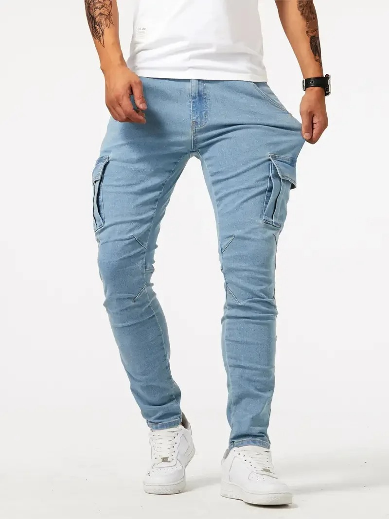 Men's Slim Fit Cargo Trousers For Work And Travel With Practical Pockets And Tapered Leg