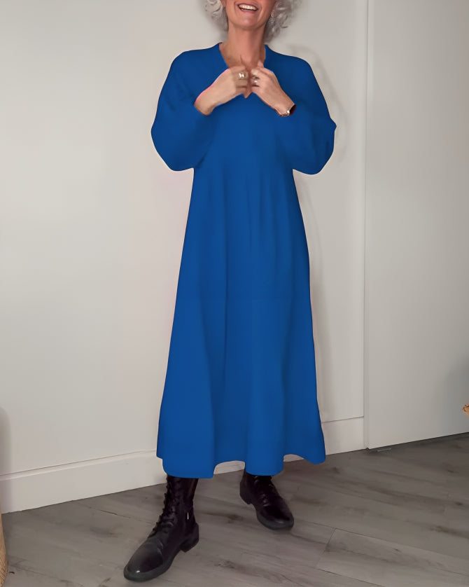 Long Womens Dress With V-Neck Loose Fit A-Line For Everyday Comfort For Women Pockets And Flattering Silhouette