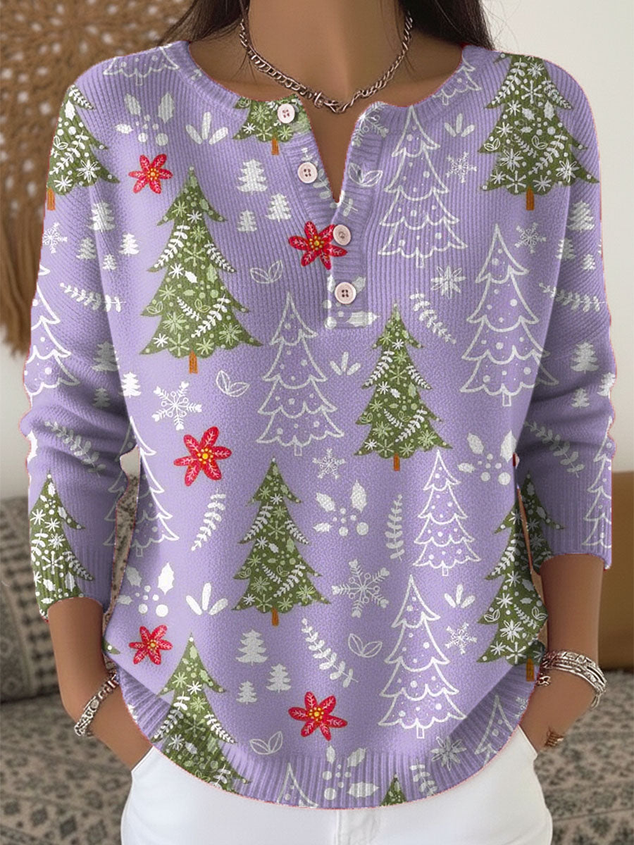 Women's Holiday Sweater with Buttons and Cozy Knit