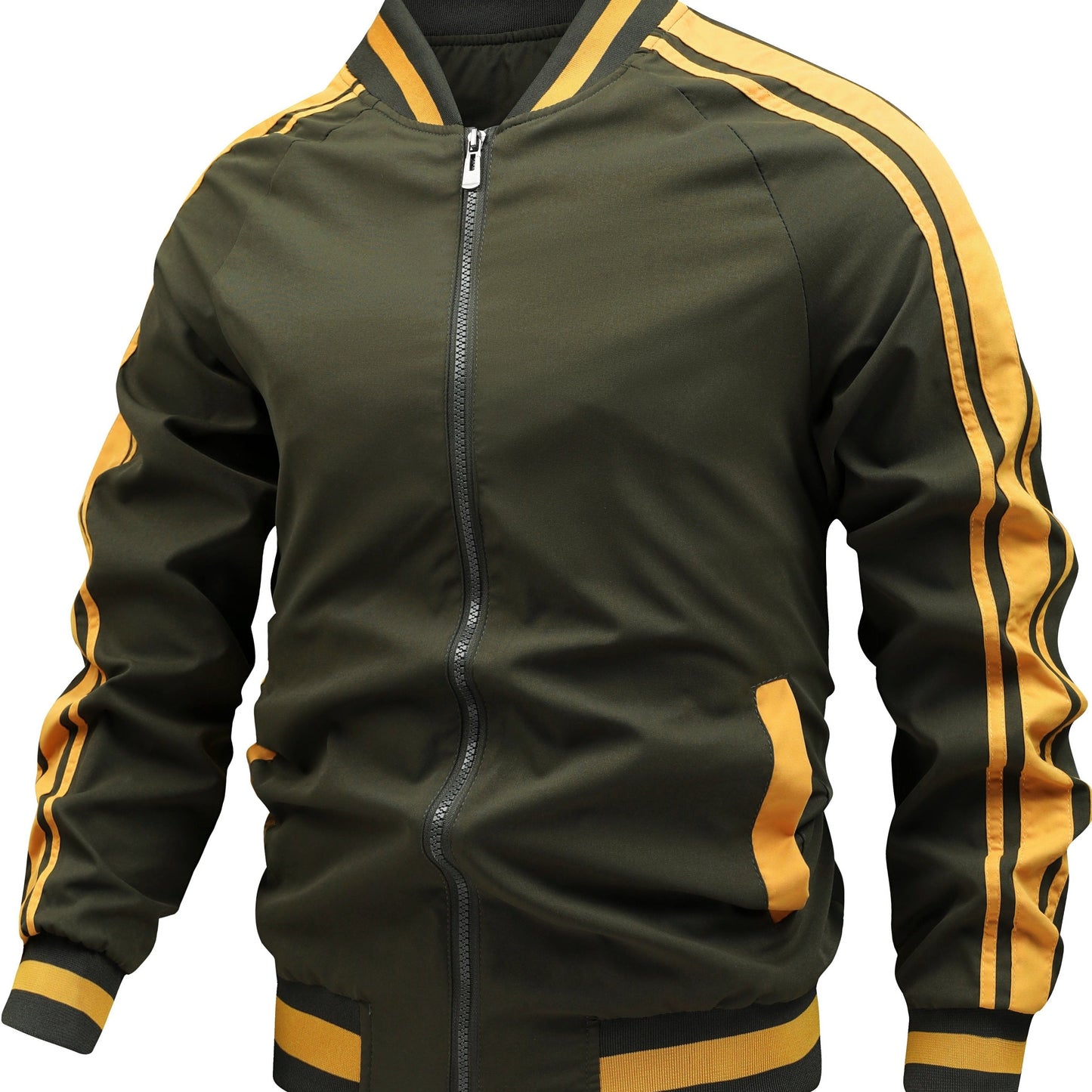 Jasper Colorful Mens Sports Jacket With Striped Cross Belt Baseball Collar Casual Trendsetter