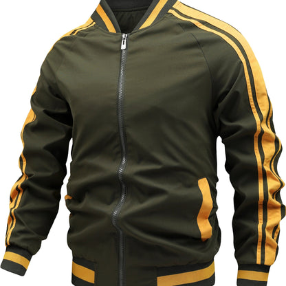 Jasper Colorful Mens Sports Jacket With Striped Cross Belt Baseball Collar Casual Trendsetter