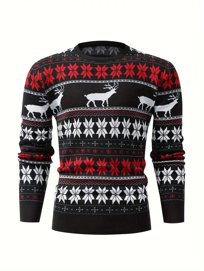 Men's Christmas Jumper Geometric Festive Pattern Cozy Crew Neck Long Sleeve Pullover for Winter Holidays