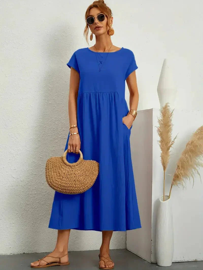 Women's Lightweight Dress with Short Sleeves and A-Line Cut