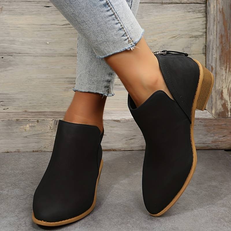 Women's Ankle Boots with Block Heel and Versatile Style