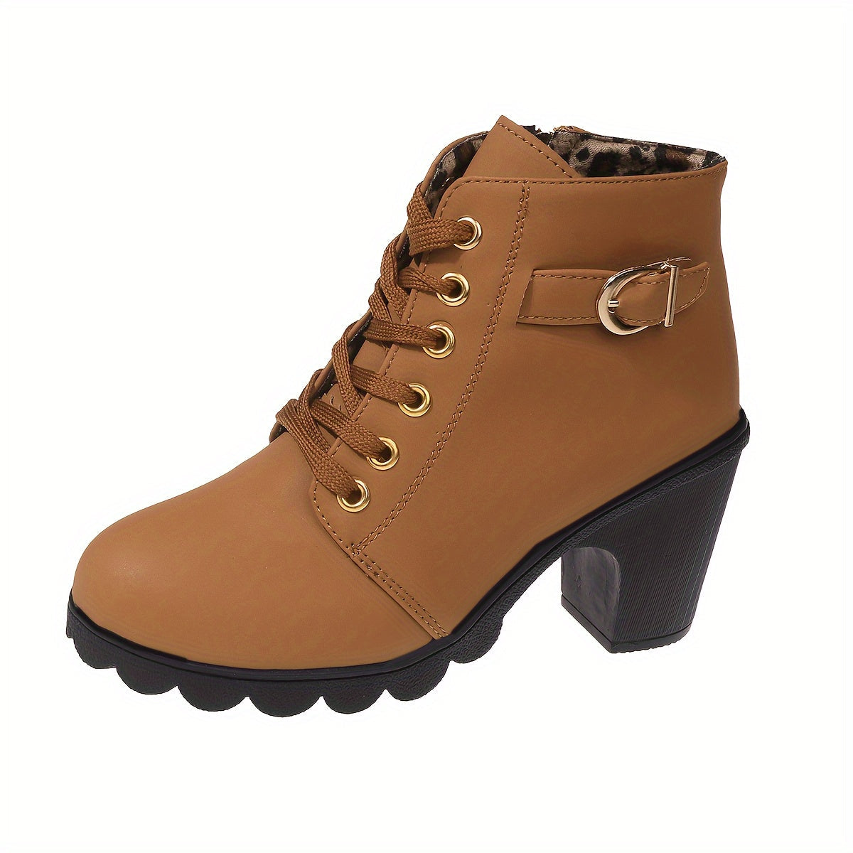 Women's lace-up ankle boots | Chunky heel with zipper