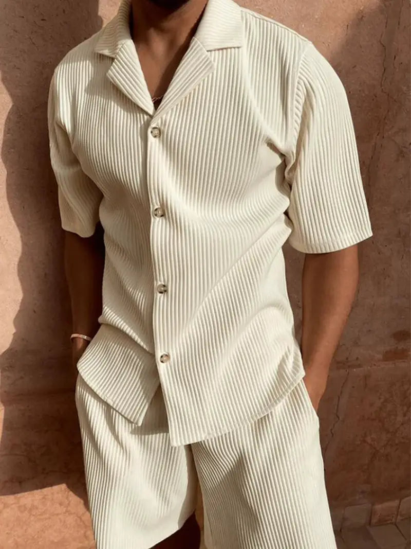 Luca Corduroy Button Up Summer Set For Men Airy Breathable Comfort Short Sleeve Shirt And Matching Shorts