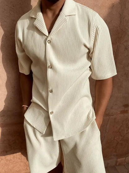 Luca Corduroy Button Up Summer Set For Men Airy Breathable Comfort Short Sleeve Shirt And Matching Shorts