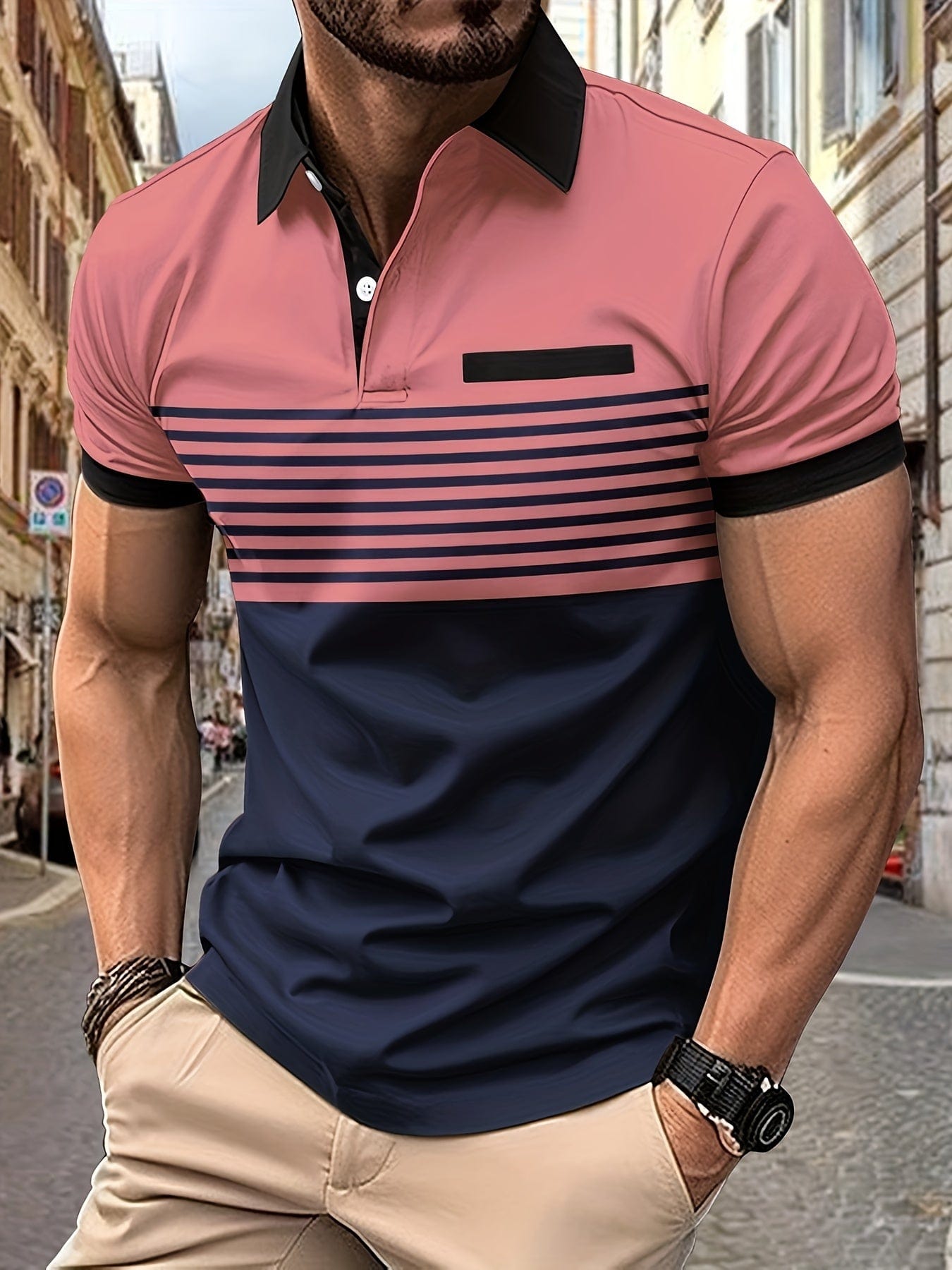 Louis Mens Polo Shirt Summer Striped Lightweight Breathable Comfort Great For Golf Enthusiasts And Casual Wear