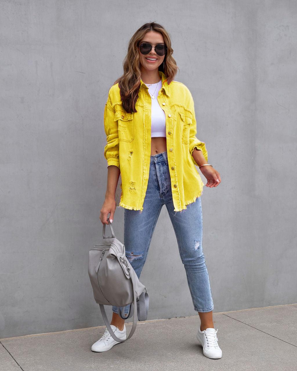 TrendAura Leyna Shirt Jacket For Women Urban Style And Comfort With Distressed Detailing