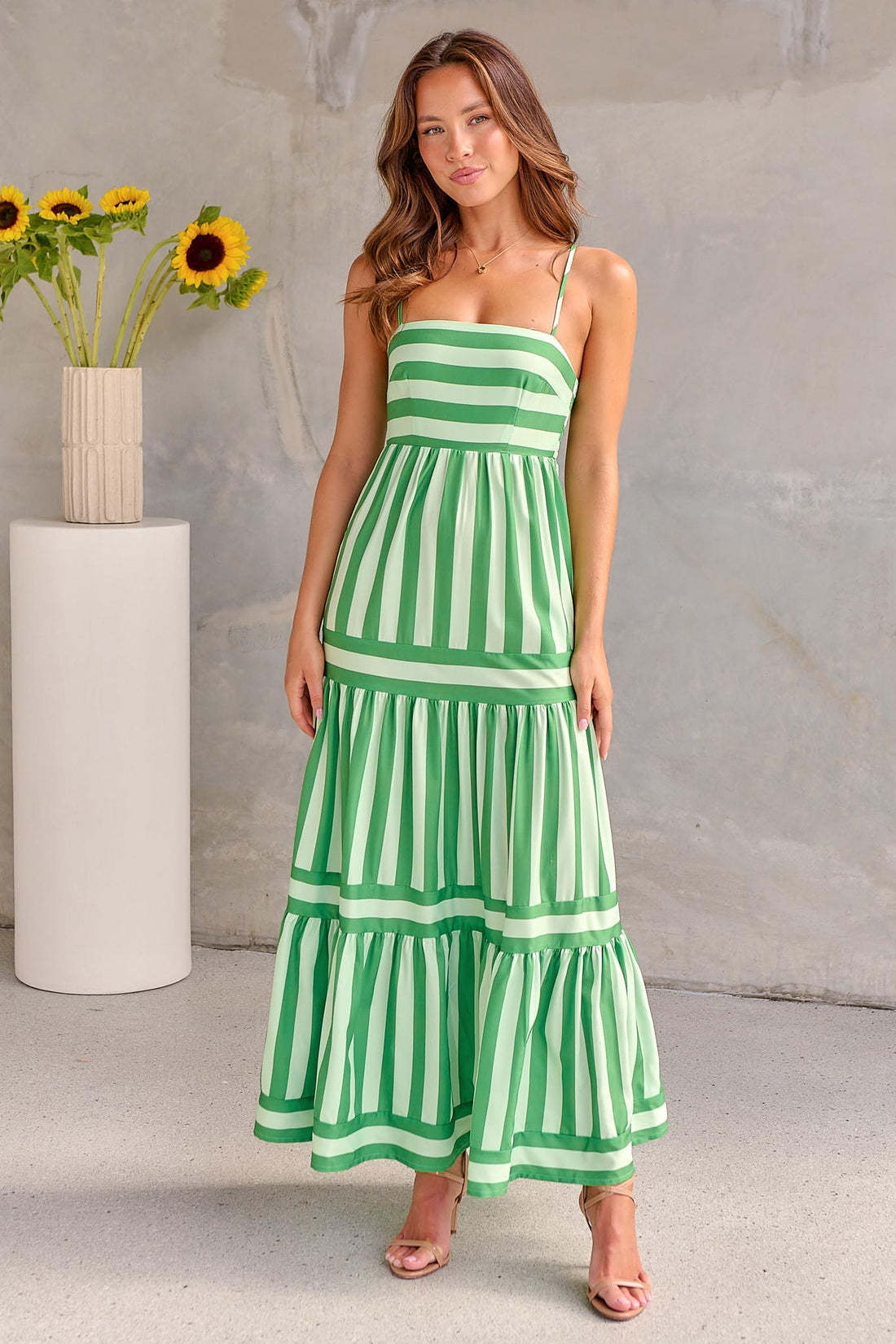 Solene Striped Lightweight Strap Dress For Women With Square Neck And Backless Design