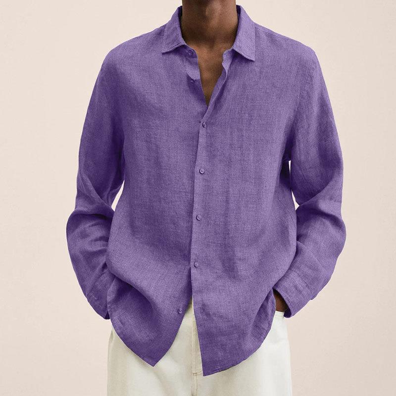 Nordisk Flair Men's Linen Shirt Relaxed Fit Long Sleeve Breathable Natural Fibers Navy