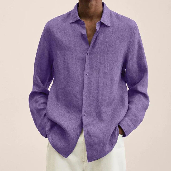 Mens Lightweight Linen Shirt Classic Fit Long Sleeve With Button Closure Breathable Summer Everyday Style