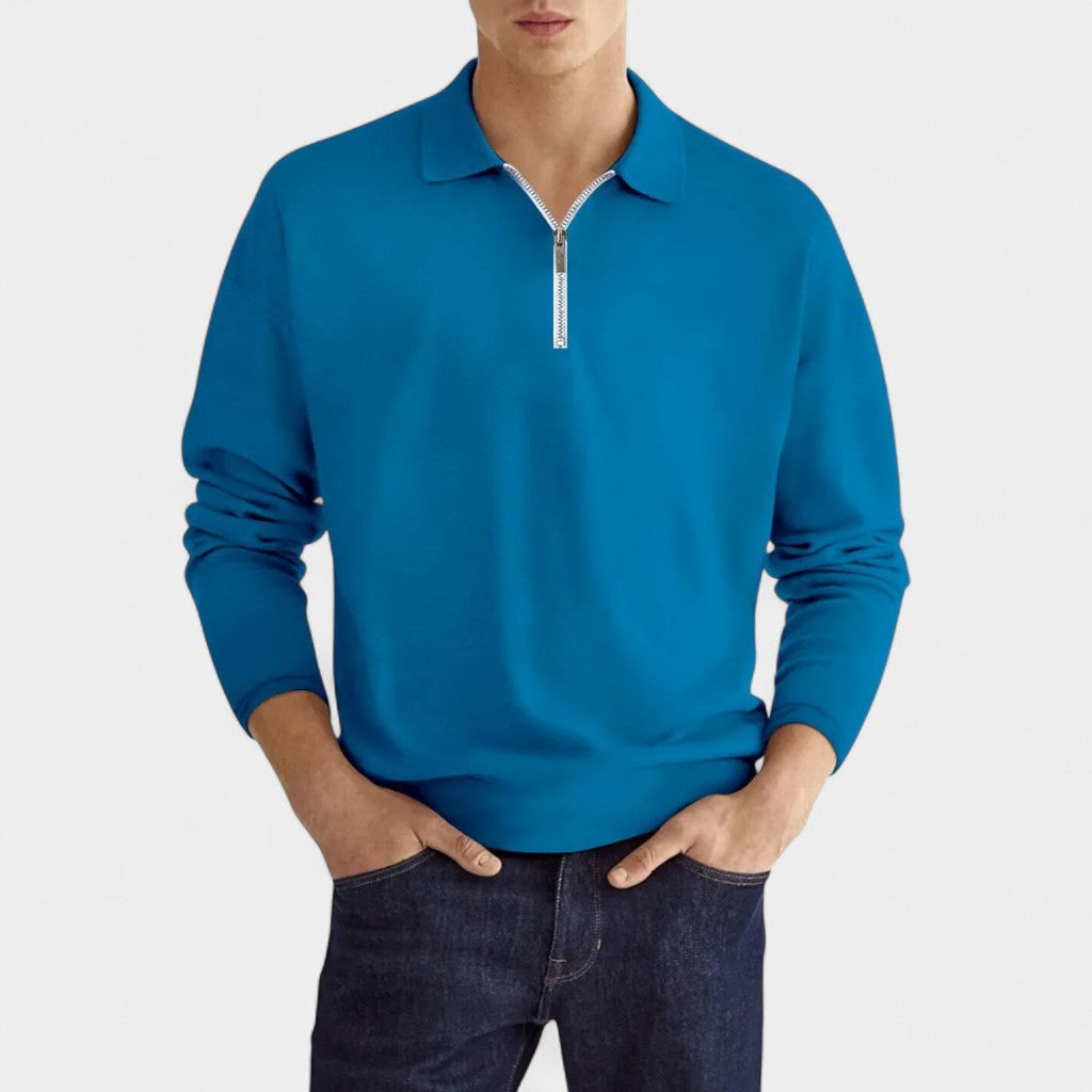 TrendAura | Men’s Long Sleeve Zipper Polo Shirt