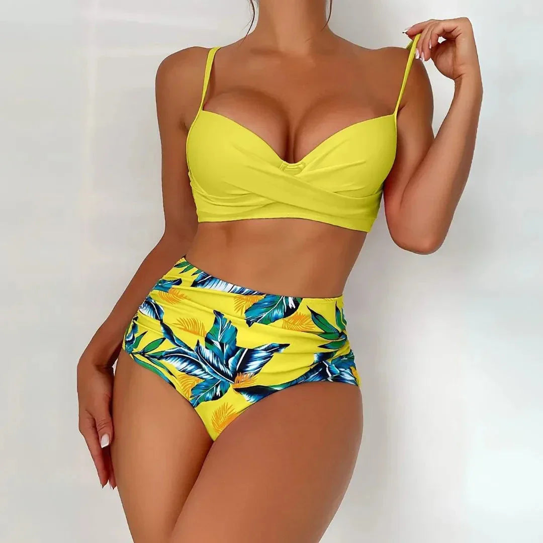 Two-Piece Tropical Twist High Waisted Floral Bikini