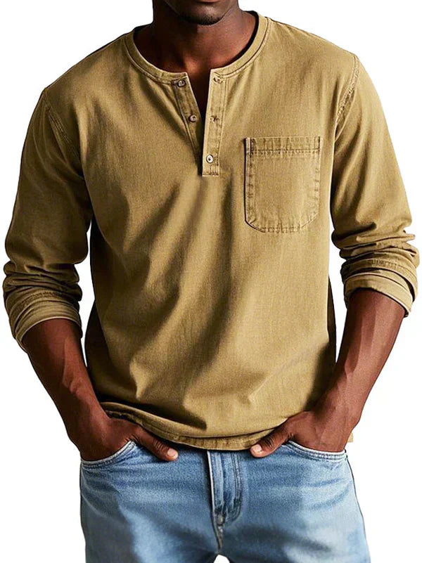 Ben Men's Casual Long Sleeve Henley Shirt by TrendAura for Everyday Comfort in Classic Indigo