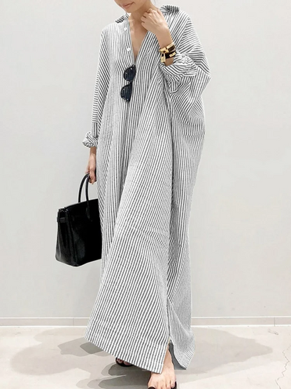 Luca Maxi Dress For Women With Puff Sleeves And Striped Print For Everyday Elegant Comfort