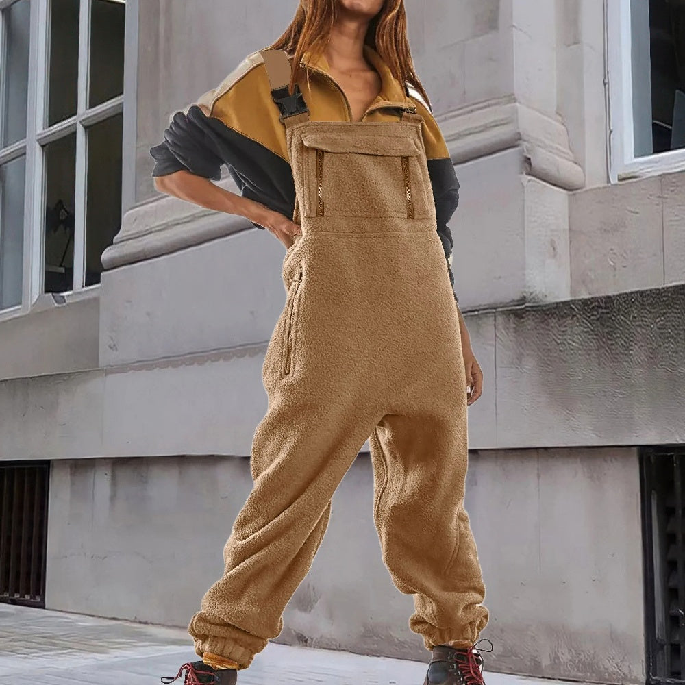 Naomi Adjustable Corduroy Fleece Jumpsuit For Women Cozy Warmth With Relaxed Wide Leg Fit