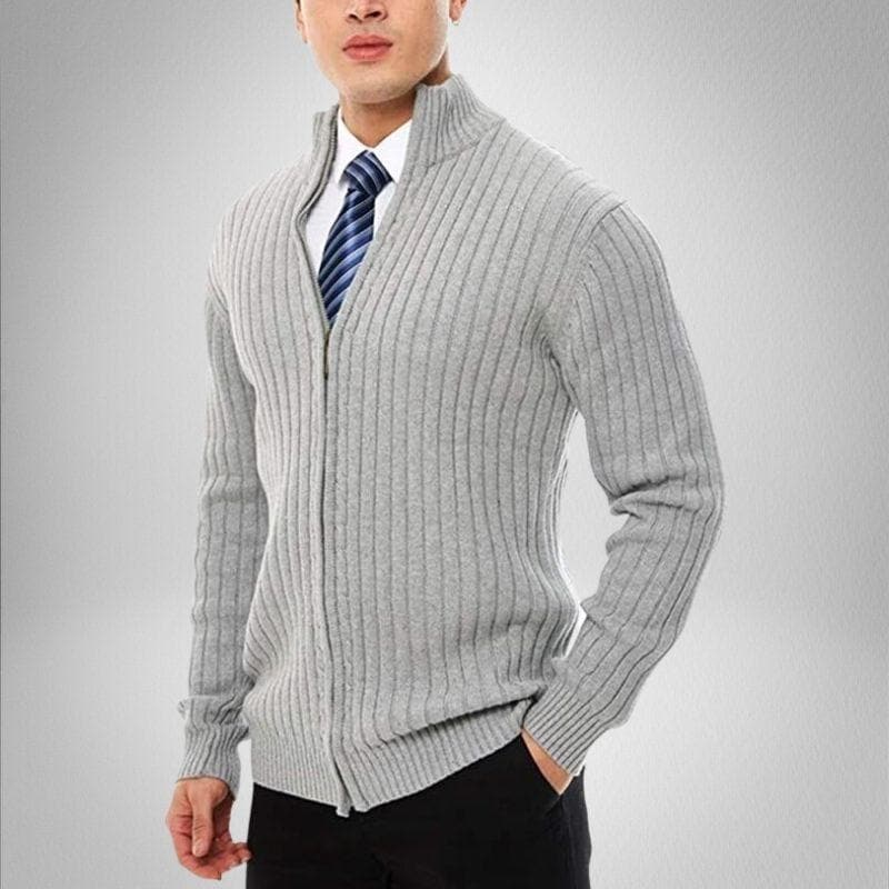 Max Men's Cardigan With Zipper And Ribbed Texture For Easy Layering And All Day Comfort