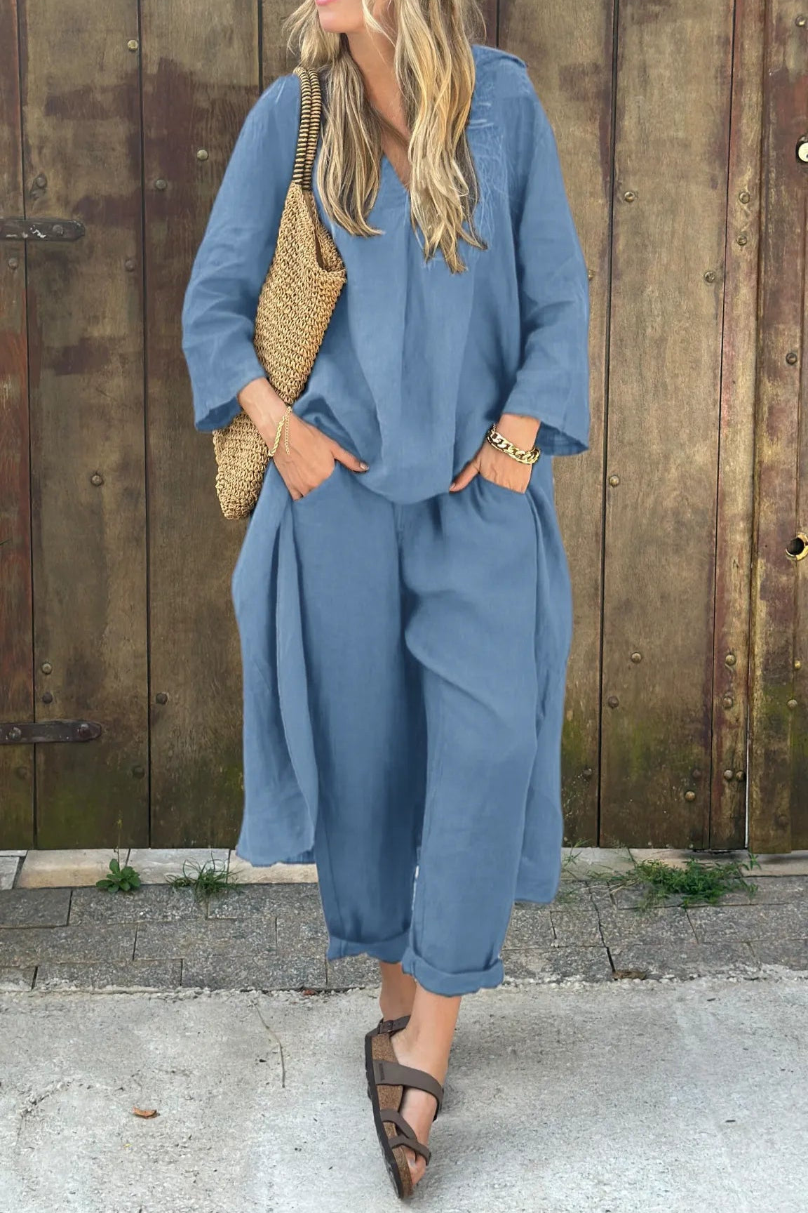 Women's Casual Summer Set with Lightweight Top and Matching Bottoms