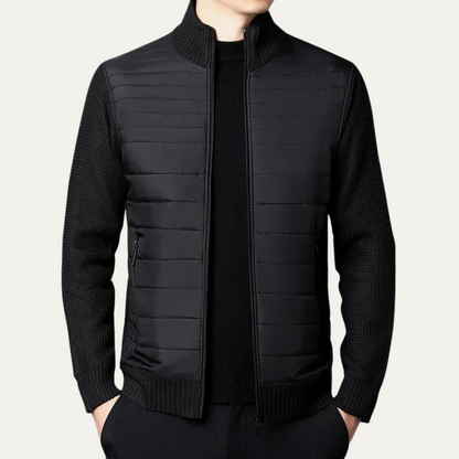 Mens Quilted Zip Up Cardigan With Padded Front And Knitted Sleeves For Versatile Everyday Wear