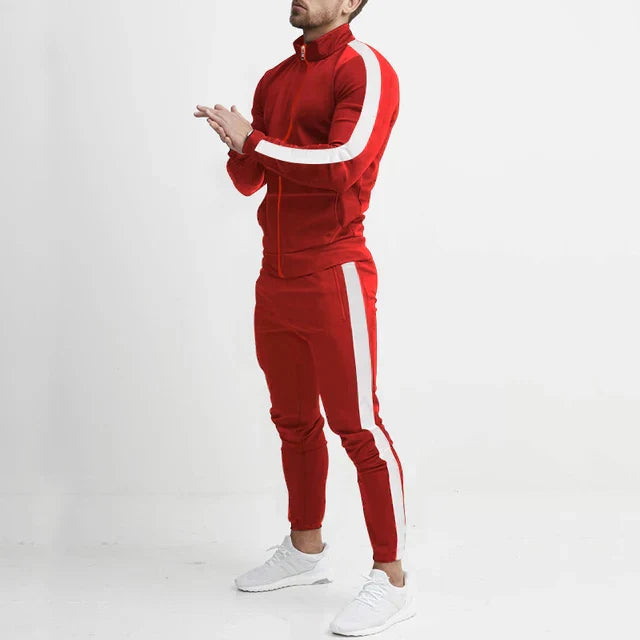 Men's Slim Fit Tracksuit Two Tone Stripe Athletic Set for Training and Travel Versatile Everyday Wear