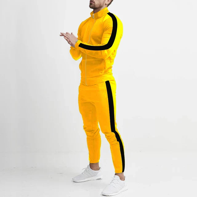 Men's Slim Fit Tracksuit Two Tone Stripe Athletic Set for Training and Travel Versatile Everyday Wear
