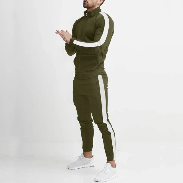 Men's Slim Fit Tracksuit Two Tone Stripe Athletic Set for Training and Travel Versatile Everyday Wear