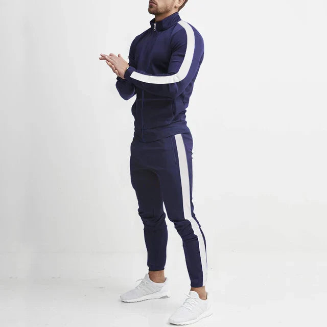 Men's Slim Fit Tracksuit Two Tone Stripe Athletic Set for Training and Travel Versatile Everyday Wear