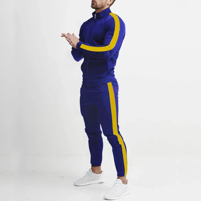Men's Slim Fit Tracksuit Two Tone Stripe Athletic Set for Training and Travel Versatile Everyday Wear