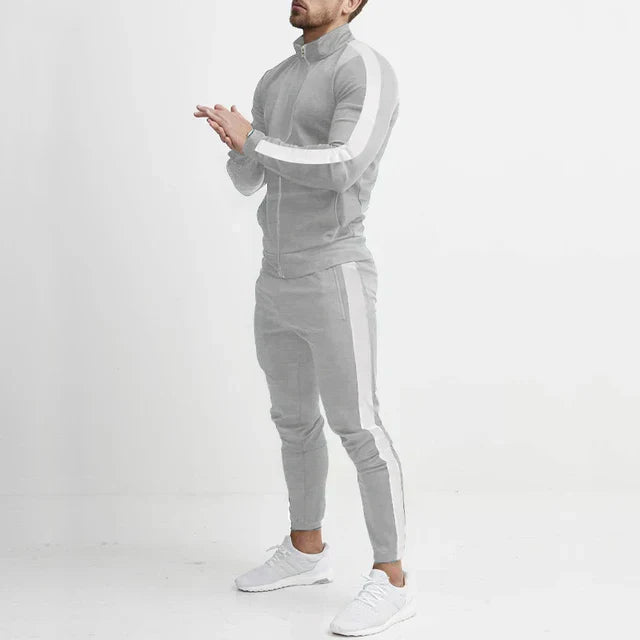 Men's Slim Fit Tracksuit Two Tone Stripe Athletic Set for Training and Travel Versatile Everyday Wear