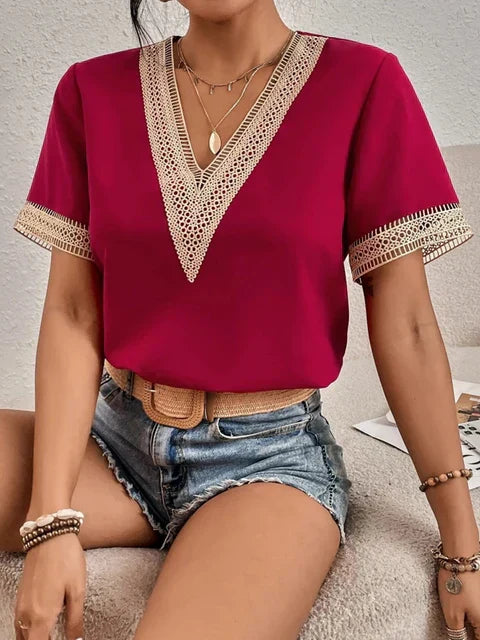 Mirjam V Neck Shirt For Women Summer Breathable Soft Fabric Comfort And Effortless Chic