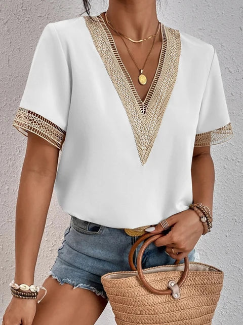 Mirjam V Neck Shirt For Women Summer Breathable Soft Fabric Comfort And Effortless Chic