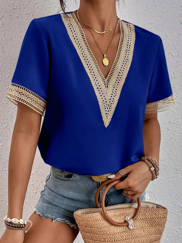 Mirjam V Neck Shirt For Women Summer Breathable Soft Fabric Comfort And Effortless Chic