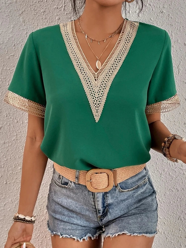 Mirjam V Neck Shirt For Women Summer Breathable Soft Fabric Comfort And Effortless Chic