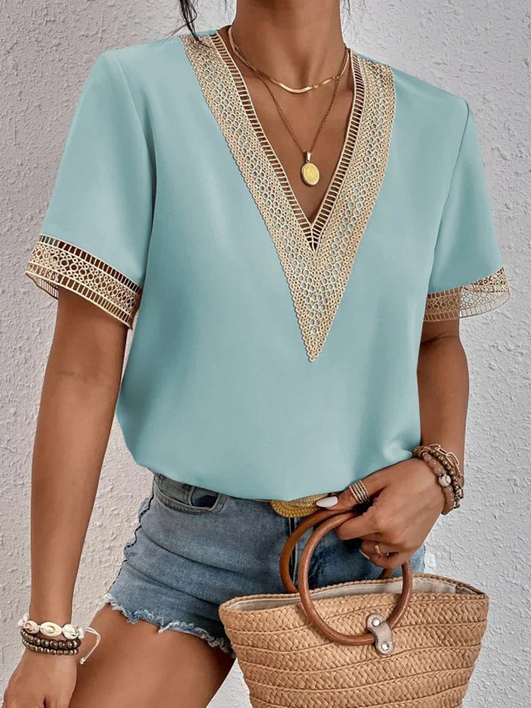 Mirjam V Neck Shirt For Women Summer Breathable Soft Fabric Comfort And Effortless Chic
