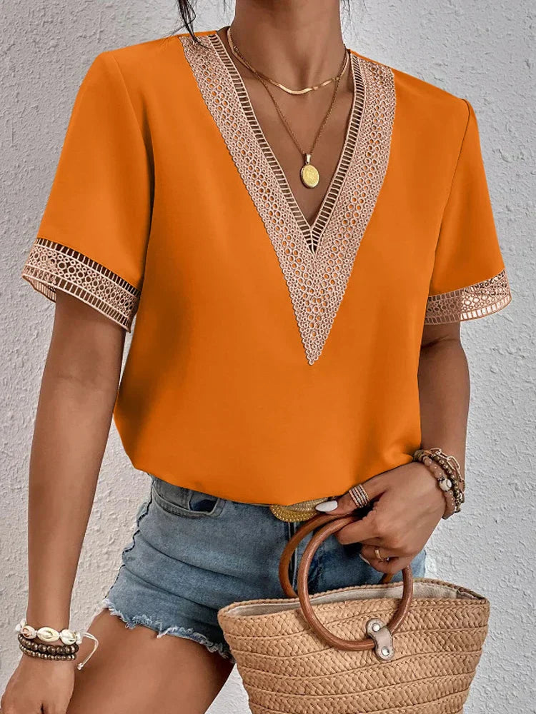Mirjam V Neck Shirt For Women Summer Breathable Soft Fabric Comfort And Effortless Chic