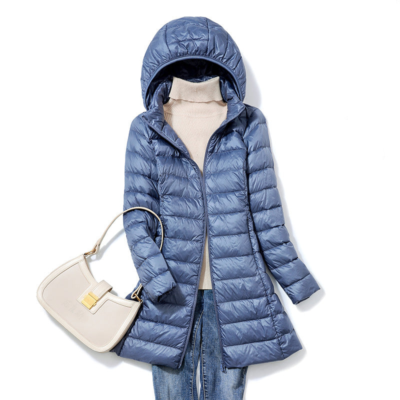 Unisex Lightweight Medium Length Down Jacket Packable Warmth For Outdoor Enthusiasts