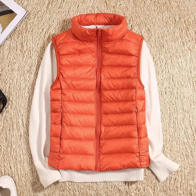 Léa Elegant Lightweight Sleeveless Down Jacket For Women With High Collar Ultra Warmth Airy Quilting