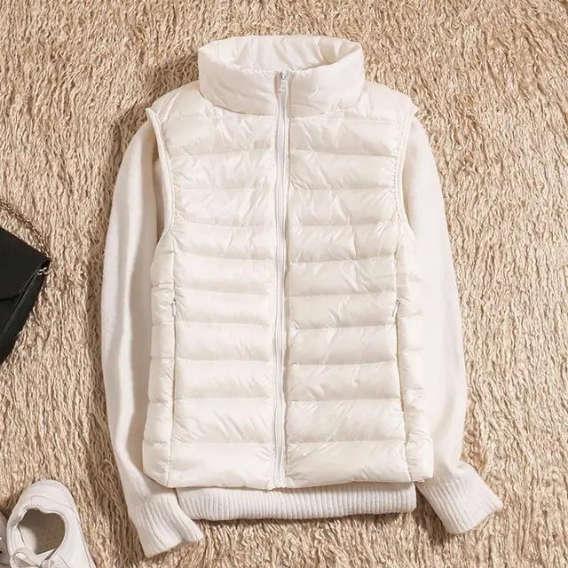 Léa Elegant Lightweight Sleeveless Down Jacket For Women With High Collar Ultra Warmth Airy Quilting