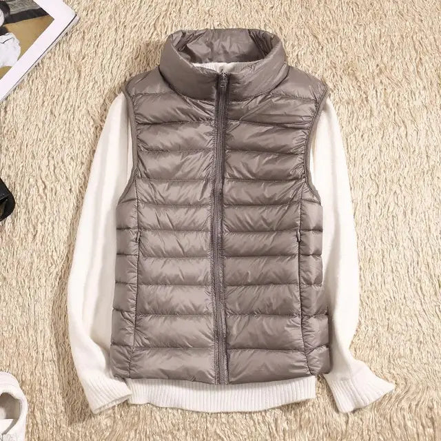 Women's Down Vest - Lightweight Insulated - High Collar - Quilted Design - Zipper Closure