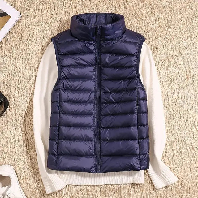 Léa Elegant Lightweight Sleeveless Down Jacket For Women With High Collar Ultra Warmth Airy Quilting