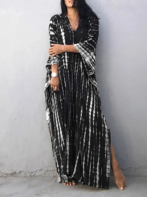 Caftan dress for women - loose fit - V-neck Tie-Dye bohemian style