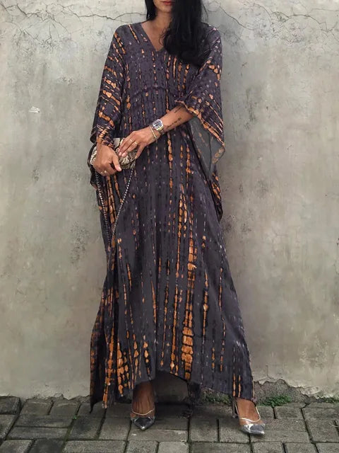 Caftan dress for women - loose fit - V-neck Tie-Dye bohemian style