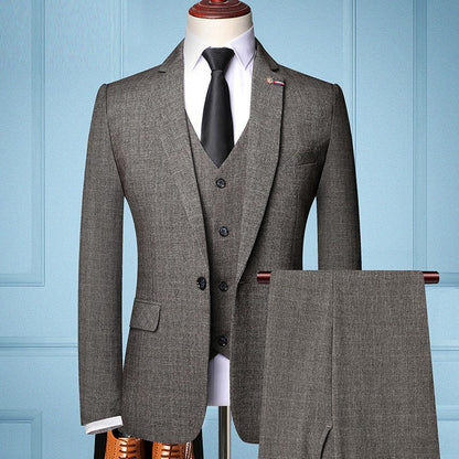 Mens Tan Brown 3 Piece Herringbone Checkered Suit for Formal Occasions by TrendAura