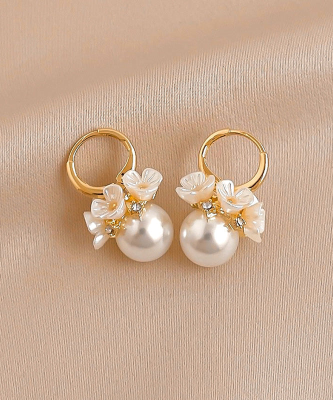Boucles d'oreilles créoles florales en alliage de cuivre et or, perles de zircone, nouveauté 2025 - TrendAura