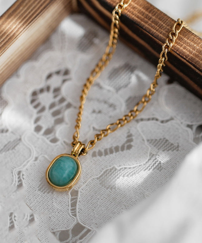 Collier avec pendentif en pierre précieuse surdoré en acier inoxydable doré (2025) - TrendAura