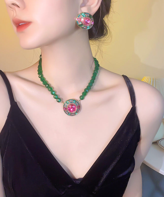 Collier pendentif en alliage vert incrusté de perles de cristal, nouveauté 2025 - TrendAura