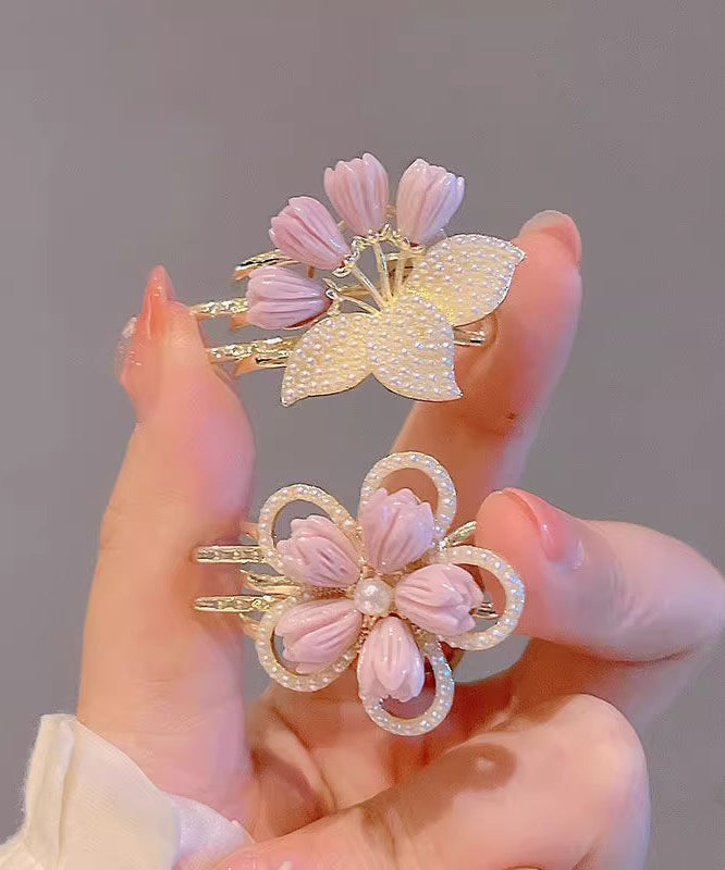 Ensemble de deux épingles à cheveux en alliage violet, motif lotus et perles florales, 2025 - TrendAura